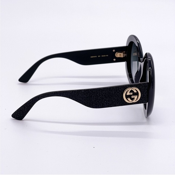 NEW GUCCI SUNGLASSES GG0101S 001 WOMEN ROUND GUCCI GG0101S BLACK Glitter Details main image 4